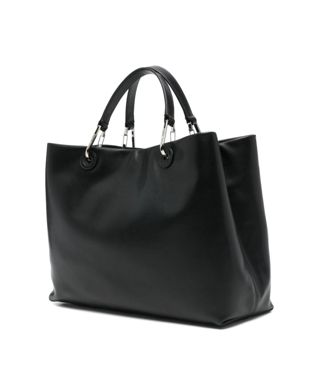 EMPORIO ARMANI Черная кожаная сумка тоут, фото 4