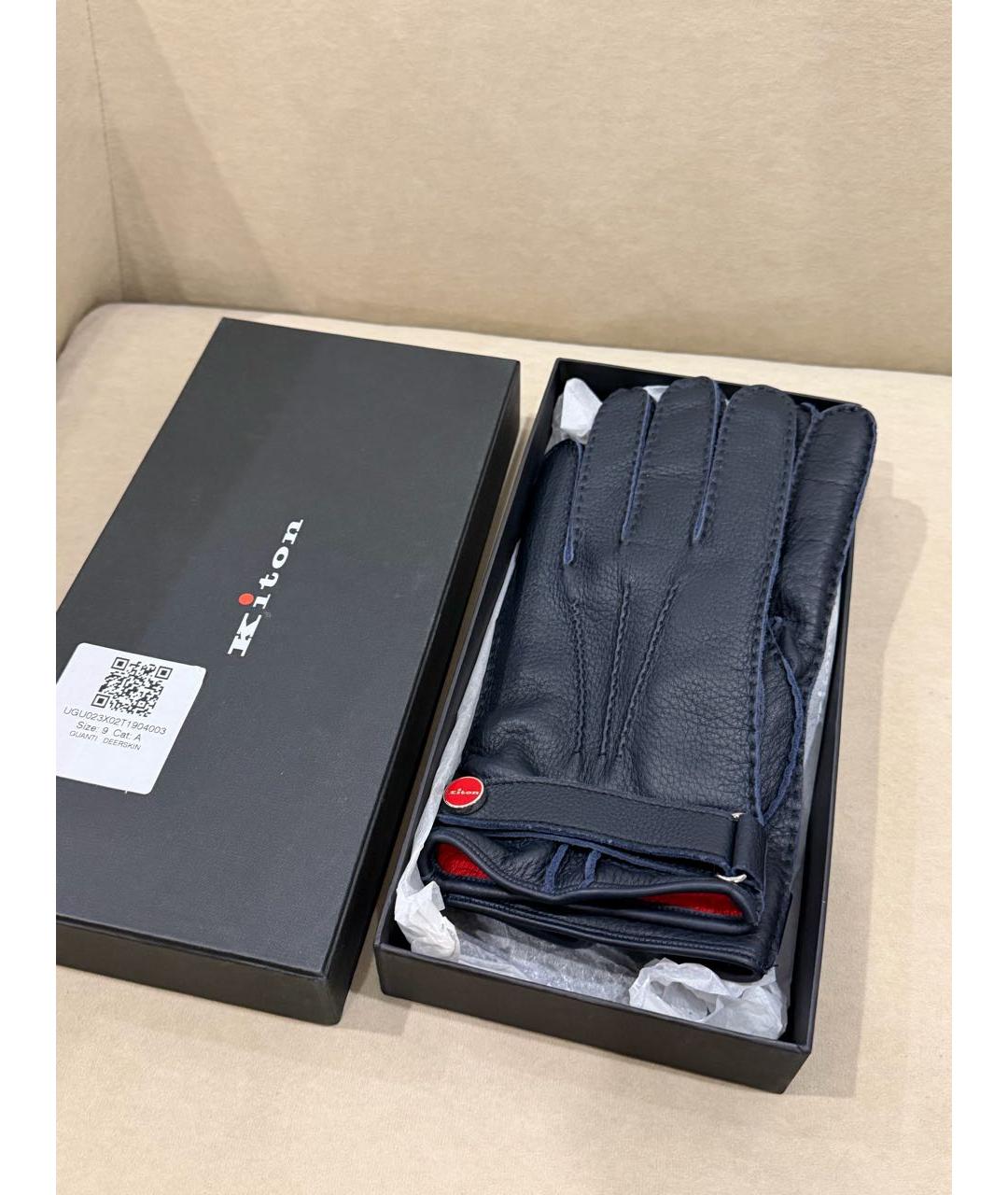 KITON Темно-синие кожаные перчатки, фото 4