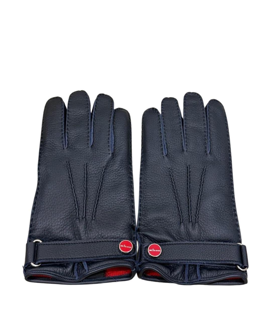KITON Темно-синие кожаные перчатки, фото 1