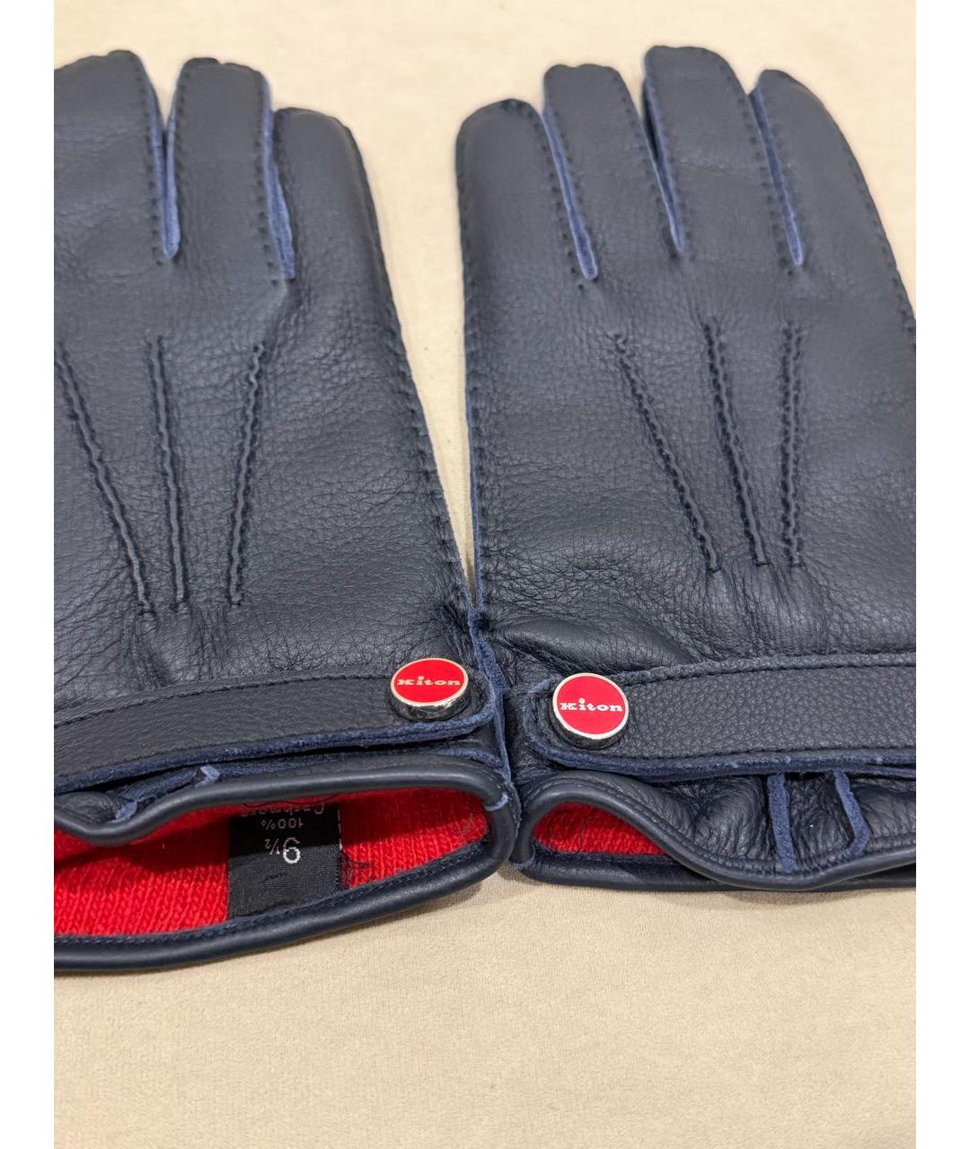 KITON Темно-синие кожаные перчатки, фото 3