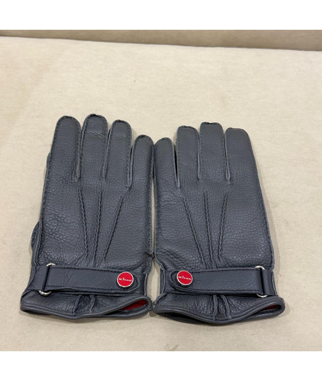KITON Серые кожаные перчатки, фото 5
