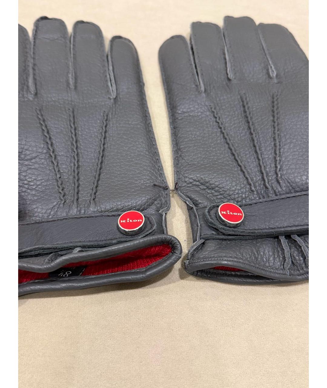 KITON Серые кожаные перчатки, фото 3