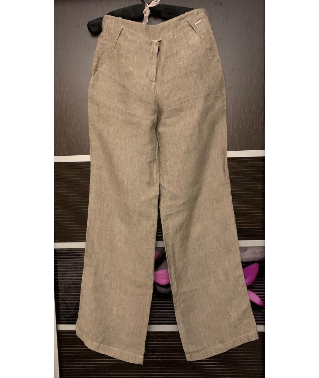 TRUSSARDI Бежевые льняные брюки широкие, фото 7