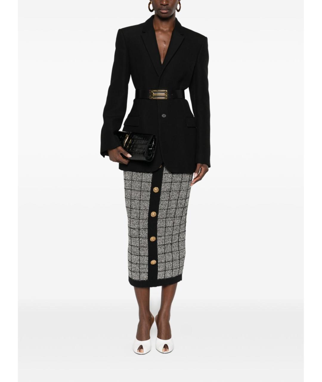 BALMAIN Черная твидовая юбка миди, фото 2