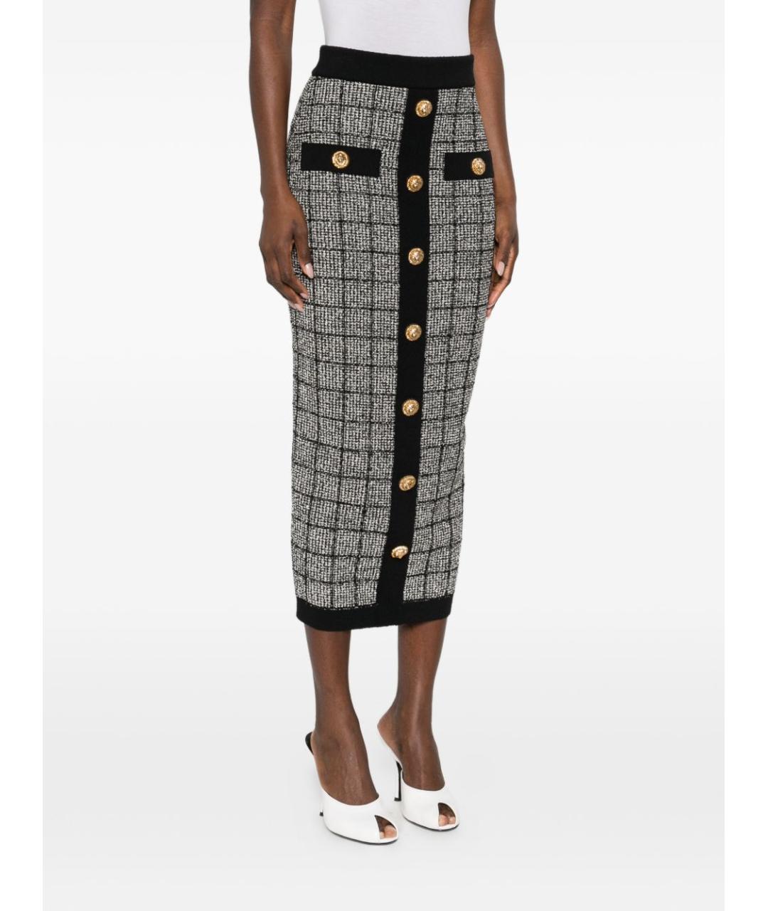 BALMAIN Черная твидовая юбка миди, фото 5