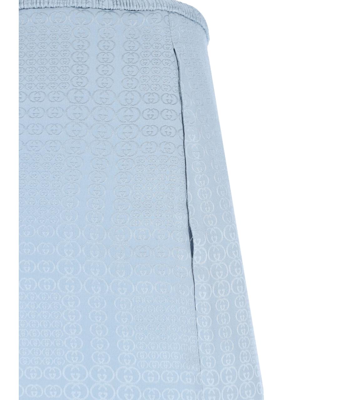 GUCCI Голубая шелковая юбка миди, фото 4