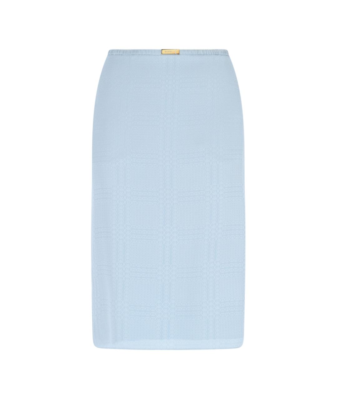 GUCCI Голубая шелковая юбка миди, фото 1