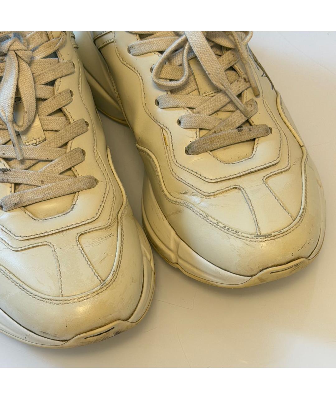 GUCCI Бежевые кожаные кроссовки, фото 5