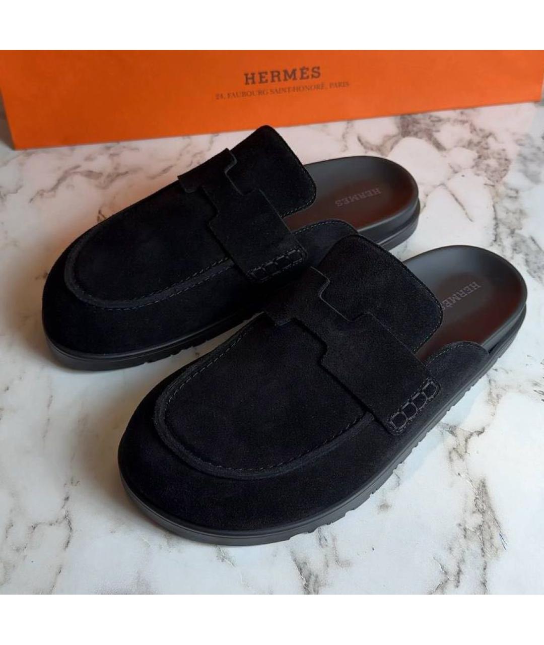 HERMES Черные замшевые мюли, фото 3