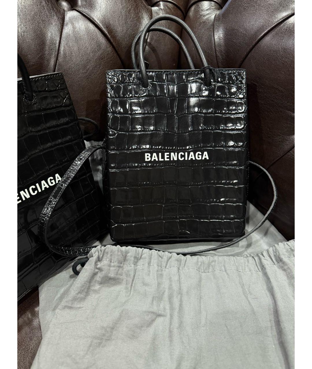 BALENCIAGA Черная кожаная сумка тоут, фото 2