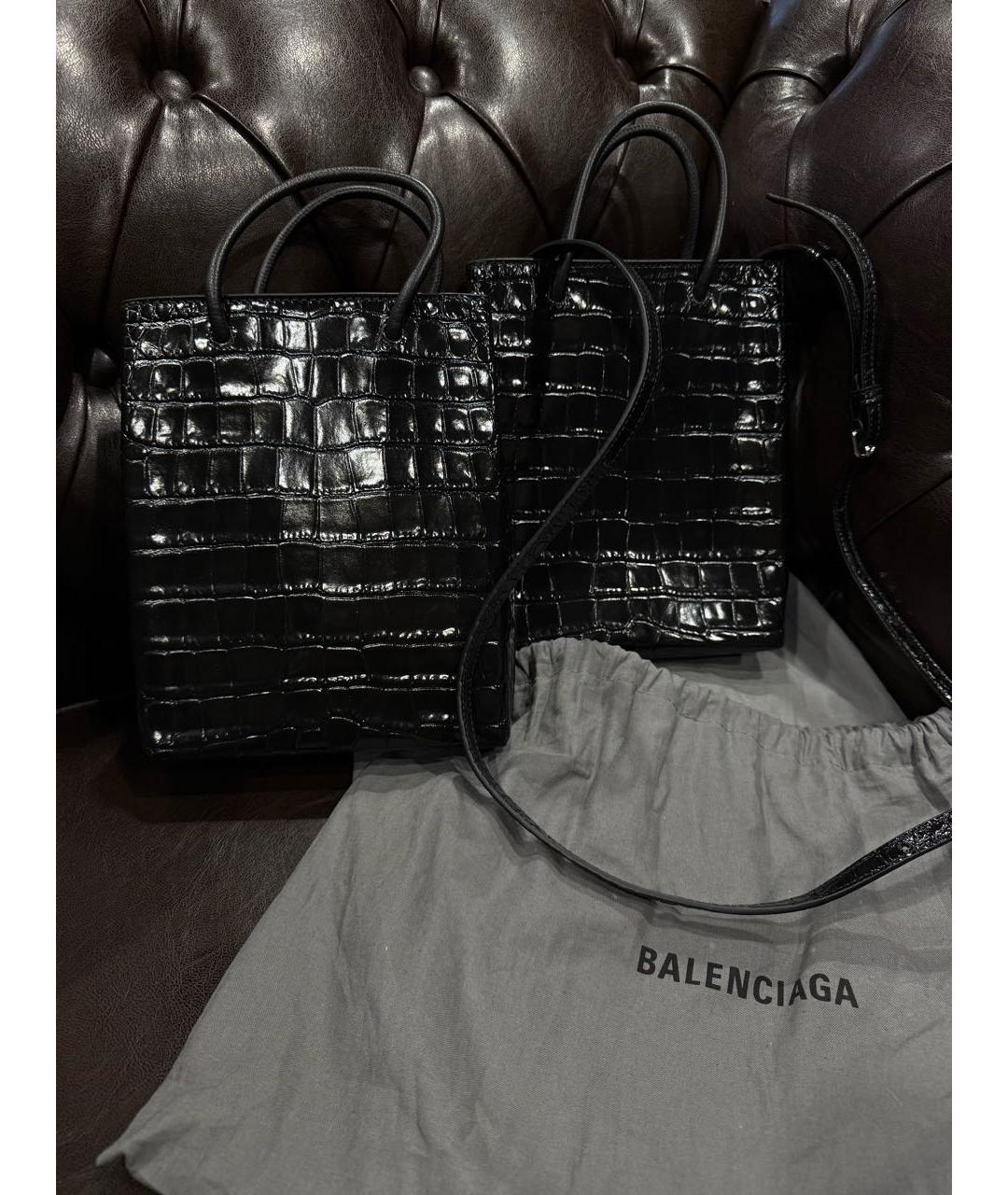 BALENCIAGA Черная кожаная сумка тоут, фото 3