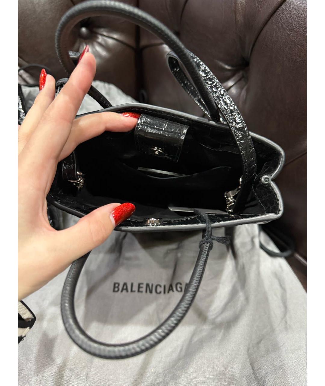 BALENCIAGA Черная кожаная сумка тоут, фото 4