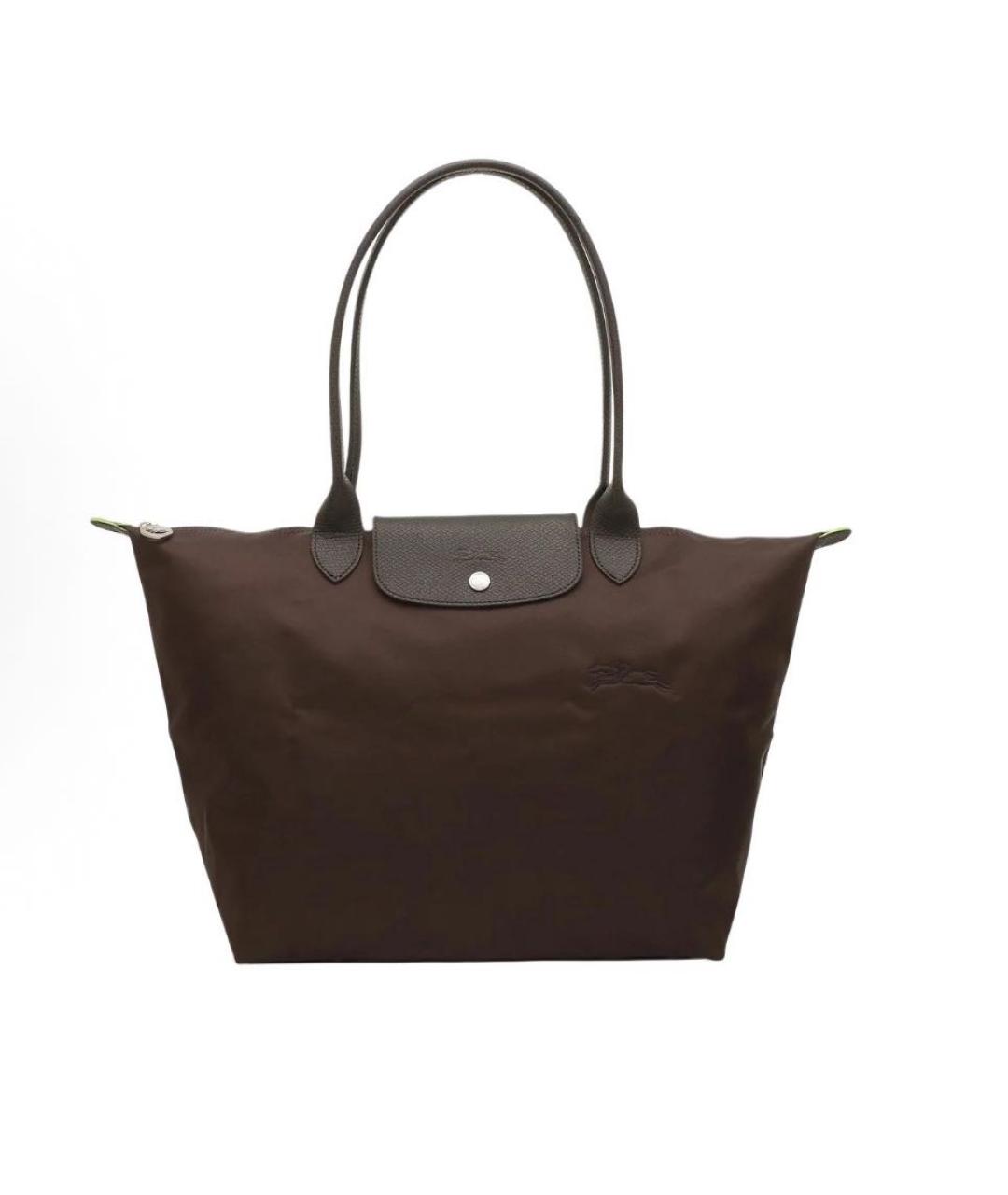 LONGCHAMP Коричневая тканевая сумка с короткими ручками, фото 9