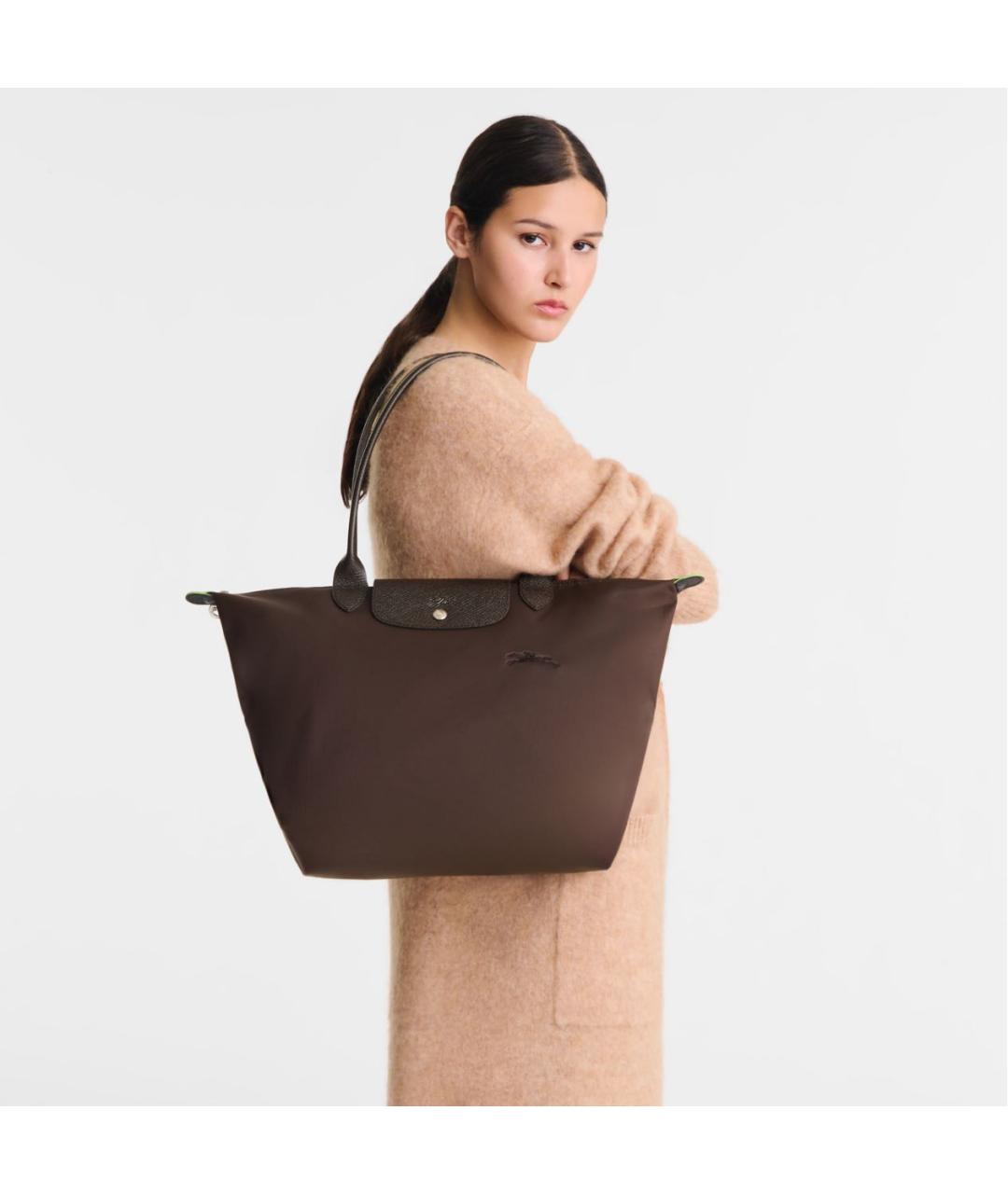 LONGCHAMP Коричневая тканевая сумка с короткими ручками, фото 2