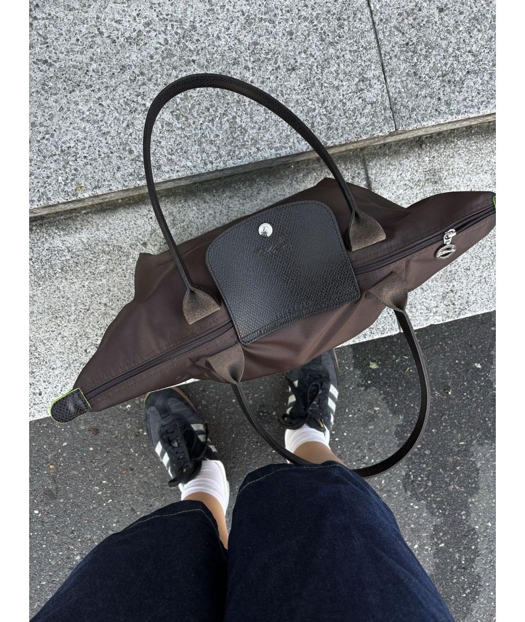 LONGCHAMP Коричневая тканевая сумка с короткими ручками, фото 7