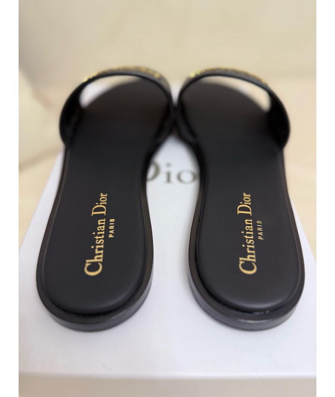 CHRISTIAN DIOR Черные кожаные шлепанцы, фото 4