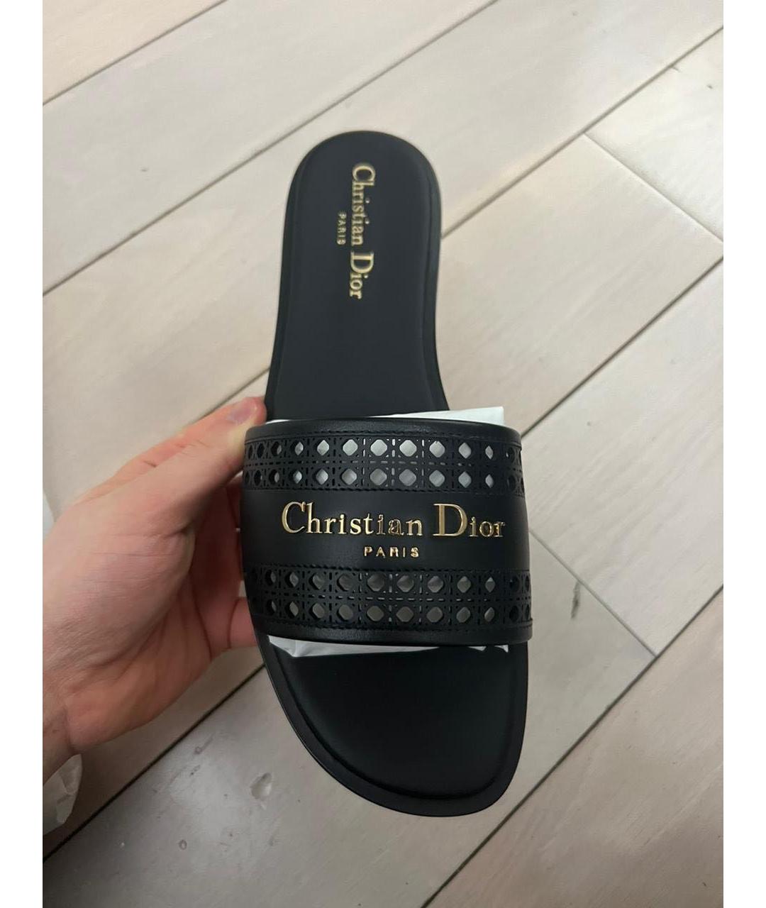 CHRISTIAN DIOR Черные кожаные шлепанцы, фото 6
