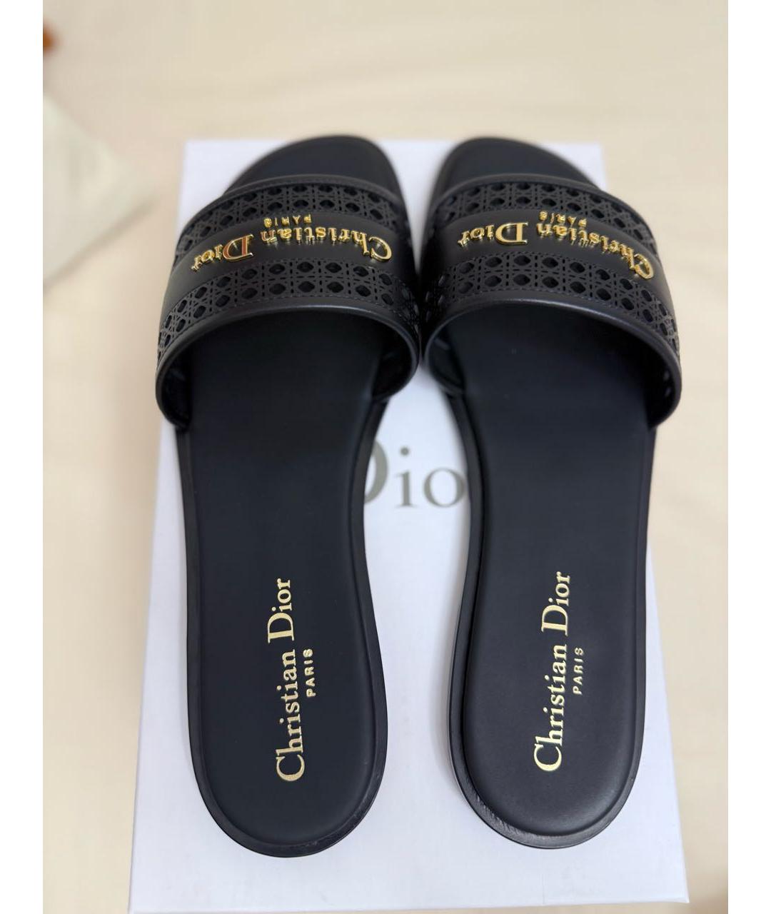 CHRISTIAN DIOR Черные кожаные шлепанцы, фото 3