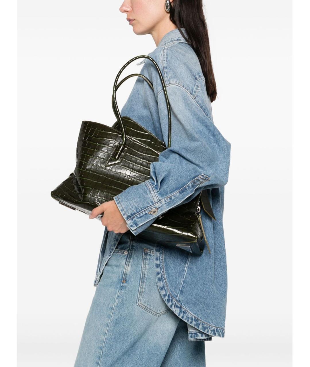 THE ATTICO Зеленая кожаная сумка тоут, фото 2