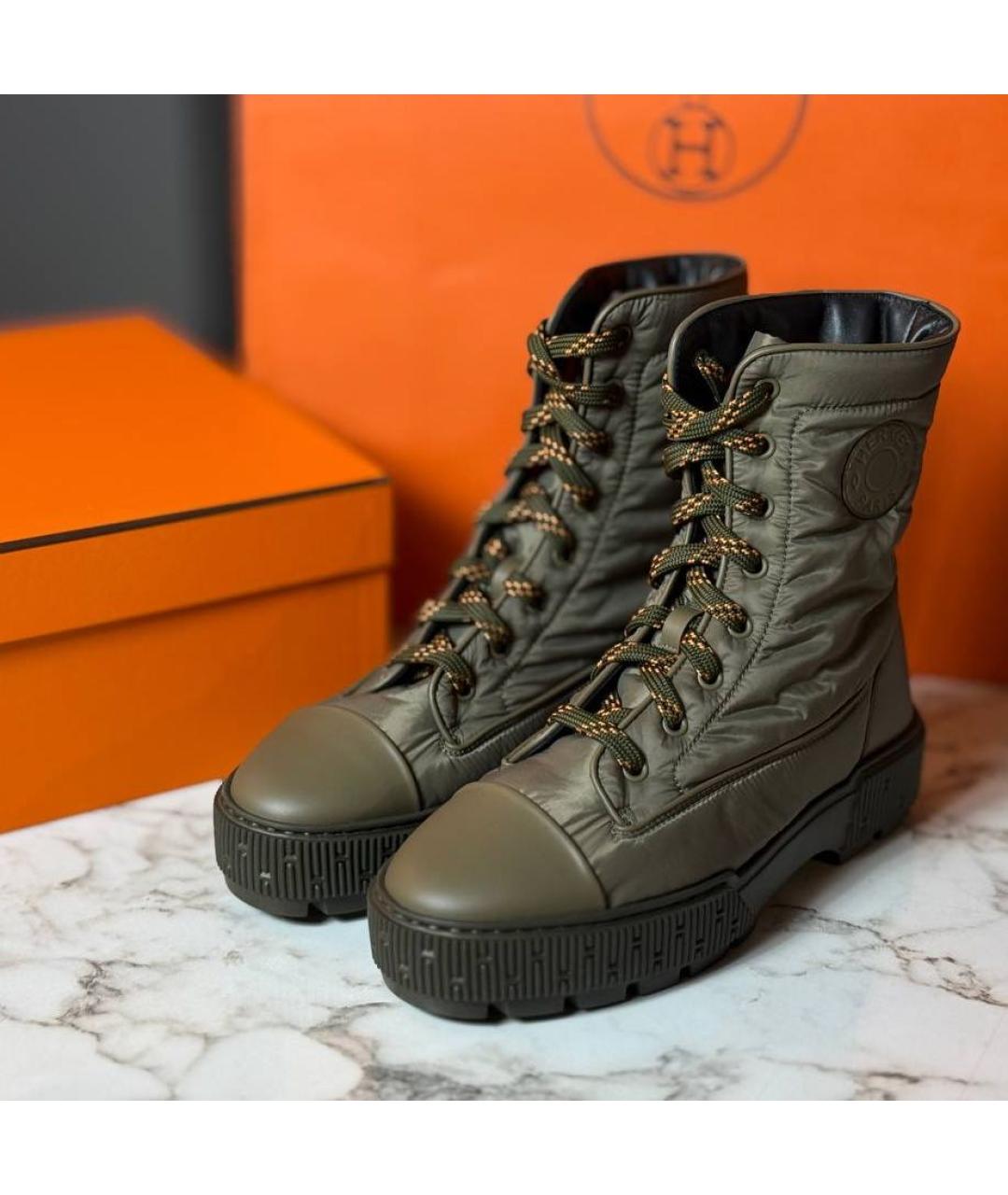 HERMES Хаки синтетические сапоги, фото 4