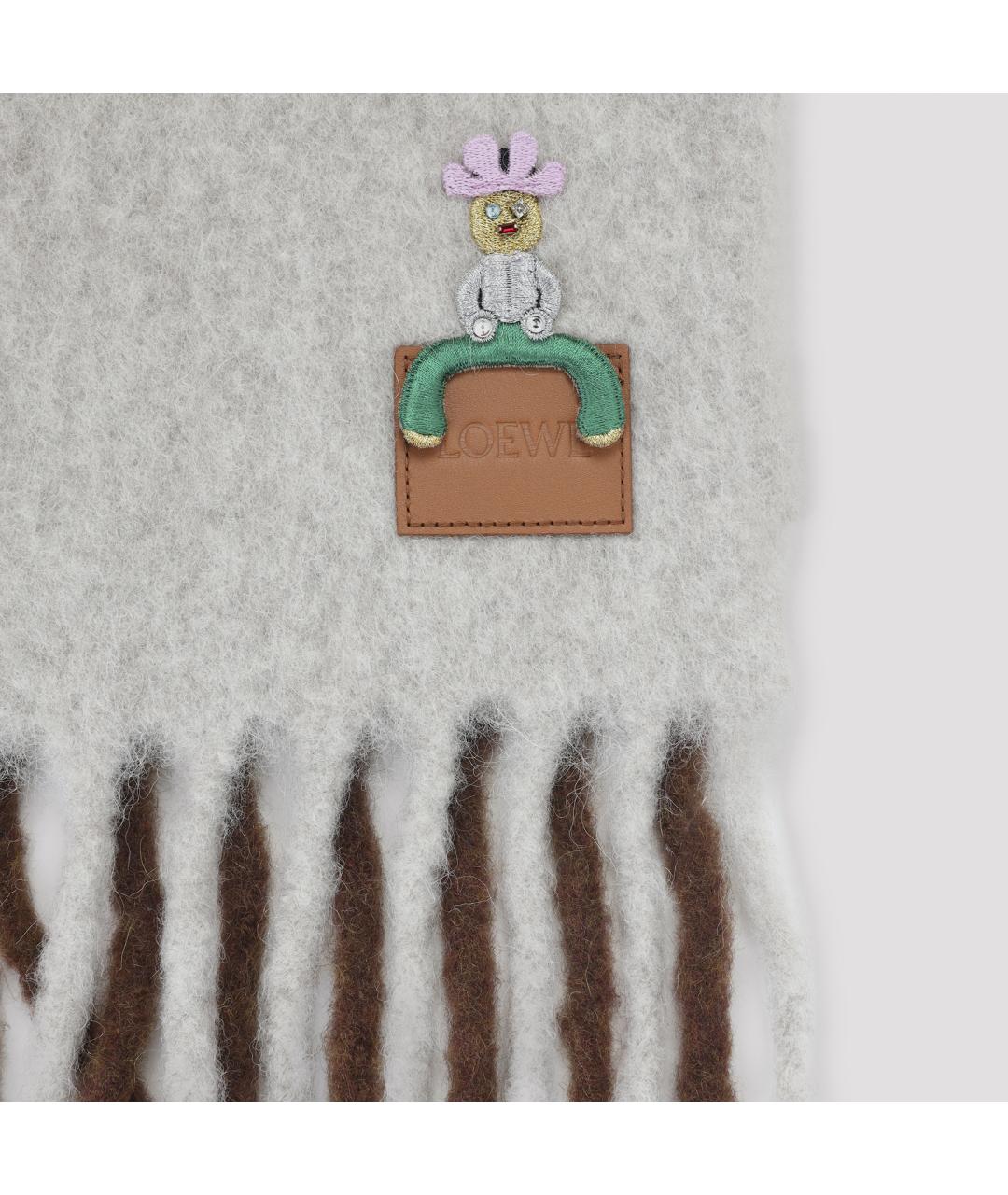 LOEWE Серый шерстяной шарф, фото 3