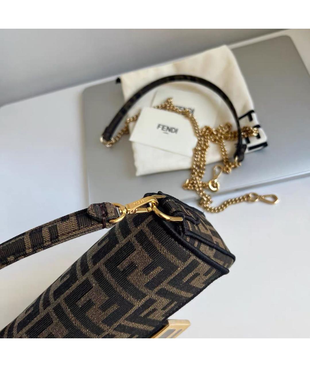 FENDI Коричневая тканевая сумка через плечо, фото 5