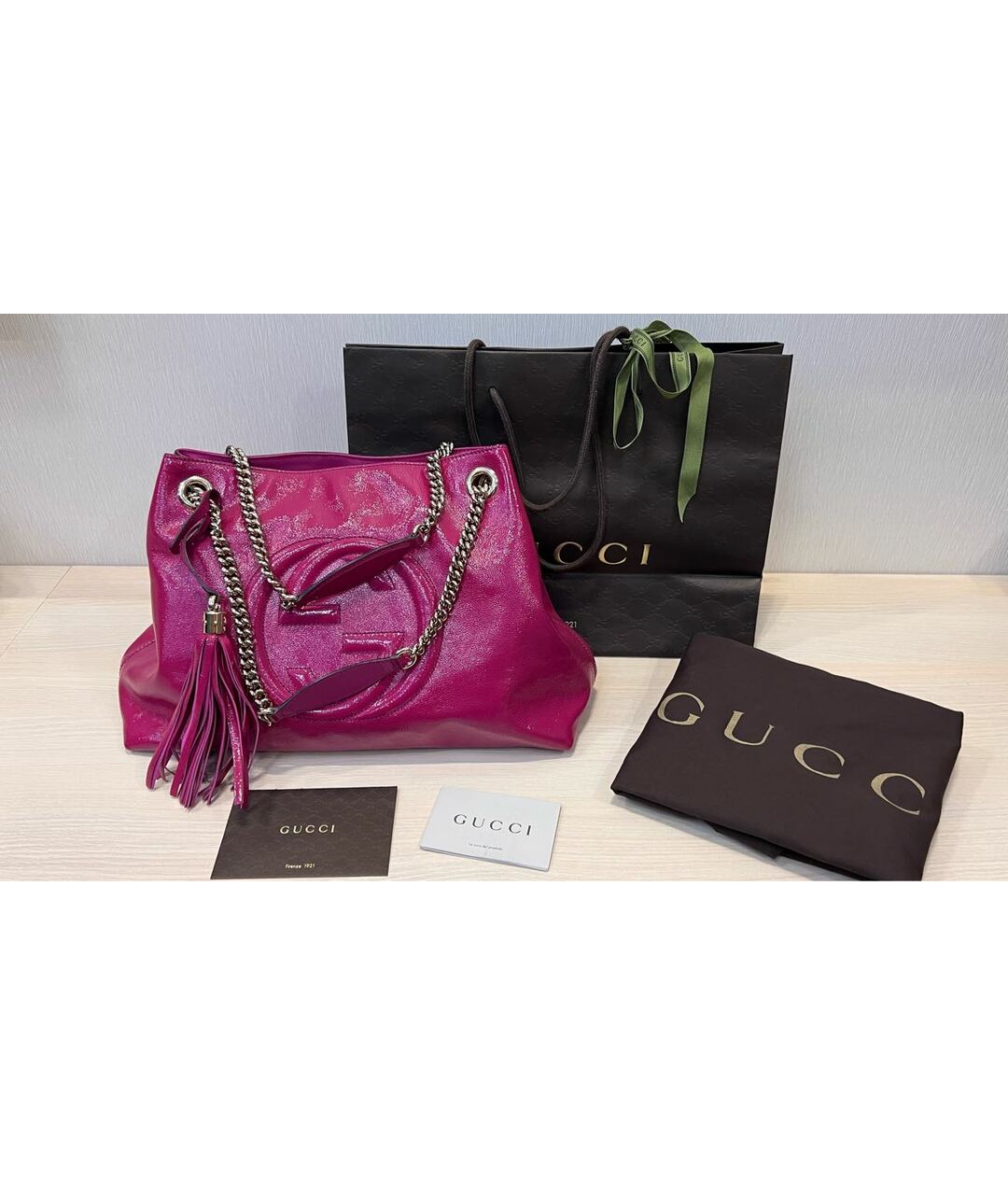 GUCCI Фуксия кожаная сумка тоут, фото 2