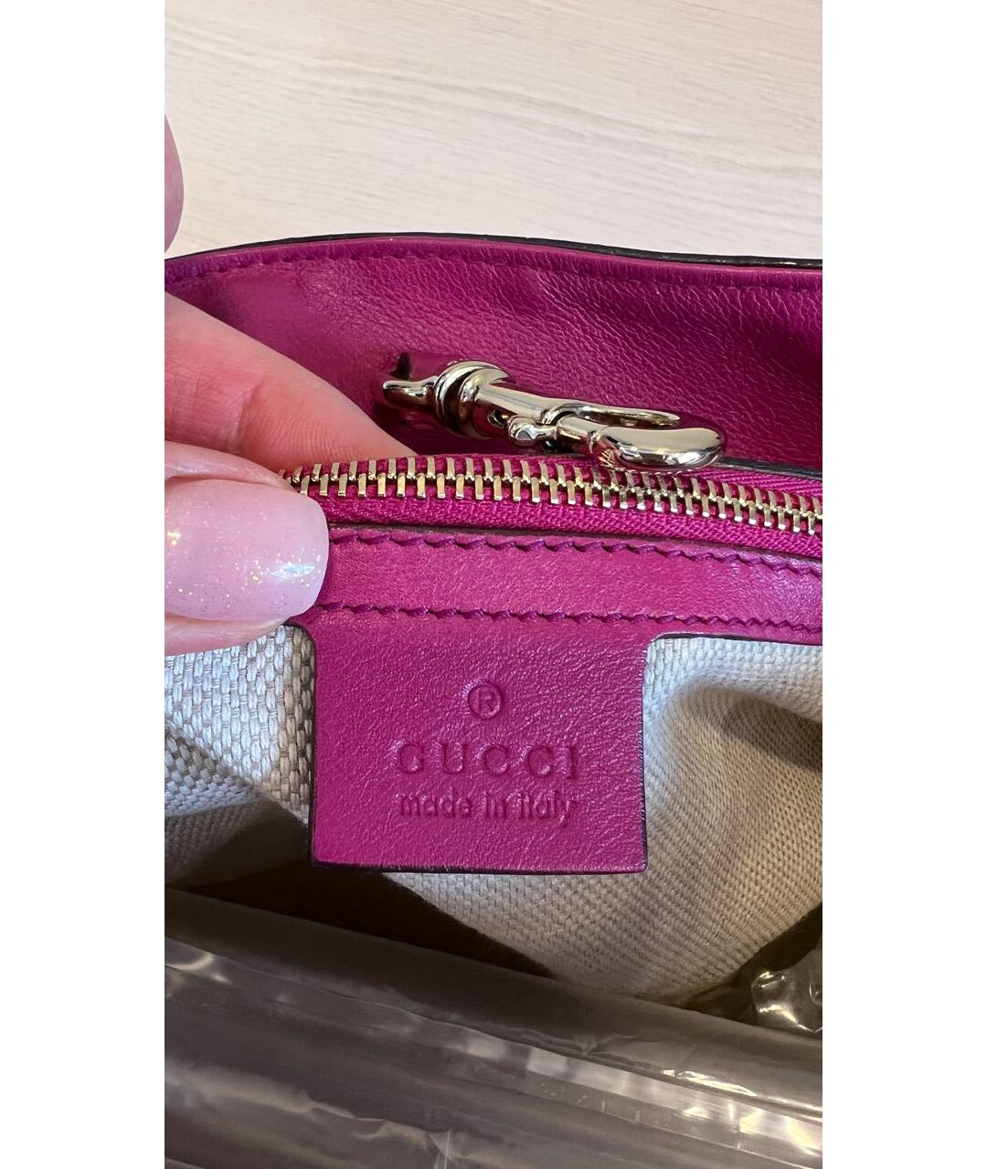 GUCCI Фуксия кожаная сумка тоут, фото 6