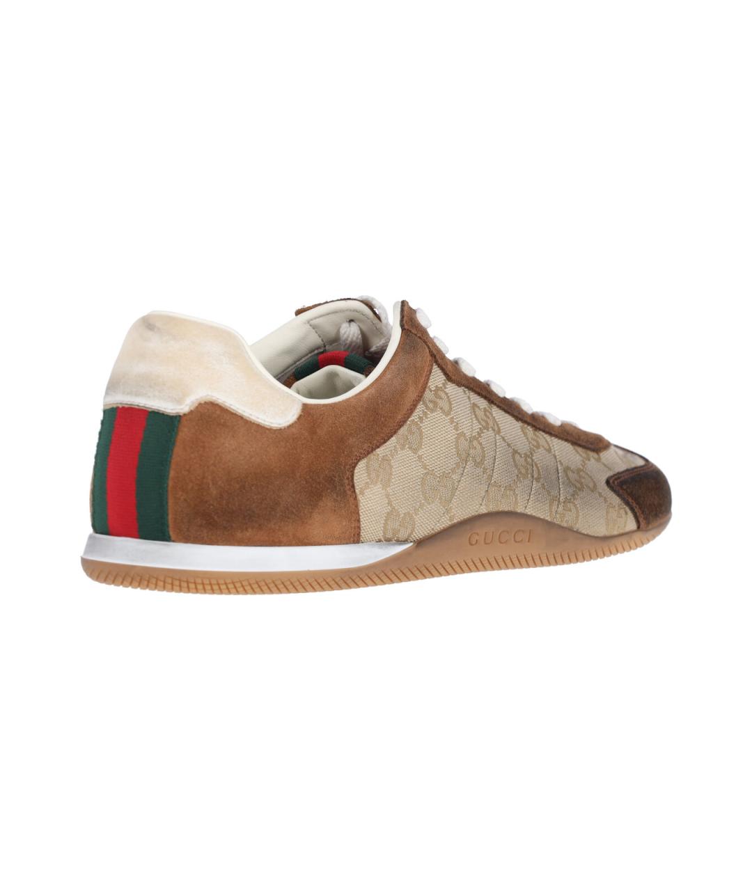 GUCCI Бежевые текстильные низкие кроссовки / кеды, фото 4