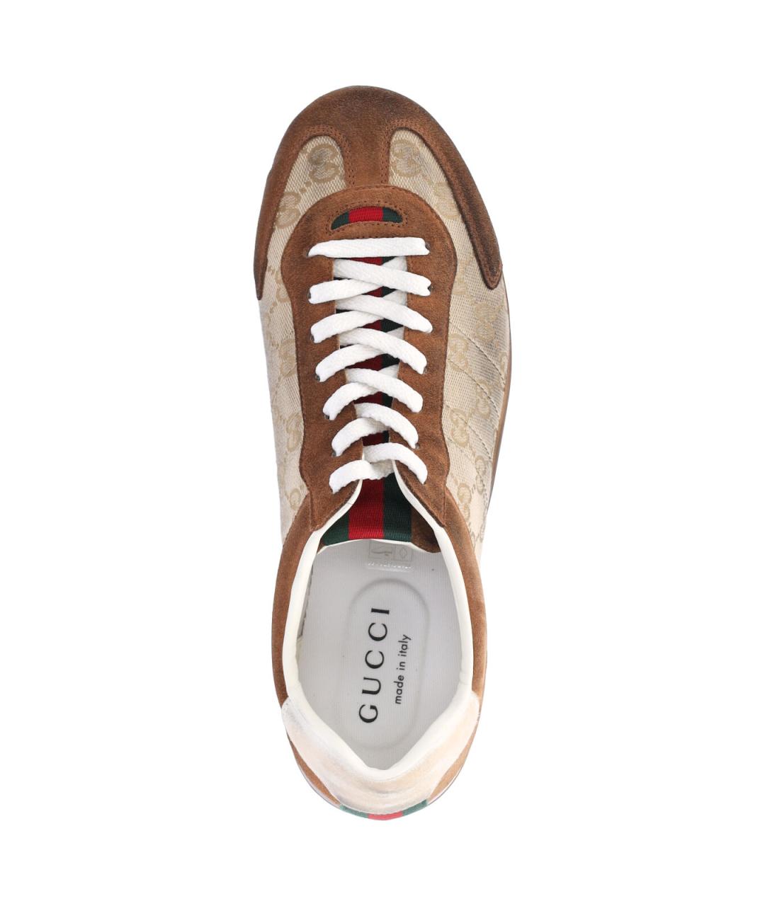 GUCCI Бежевые текстильные низкие кроссовки / кеды, фото 5