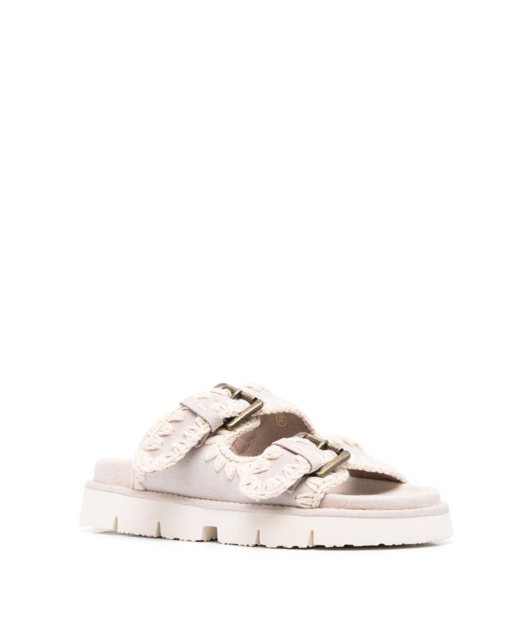 MOU Бежевые кожаные шлепанцы, фото 3