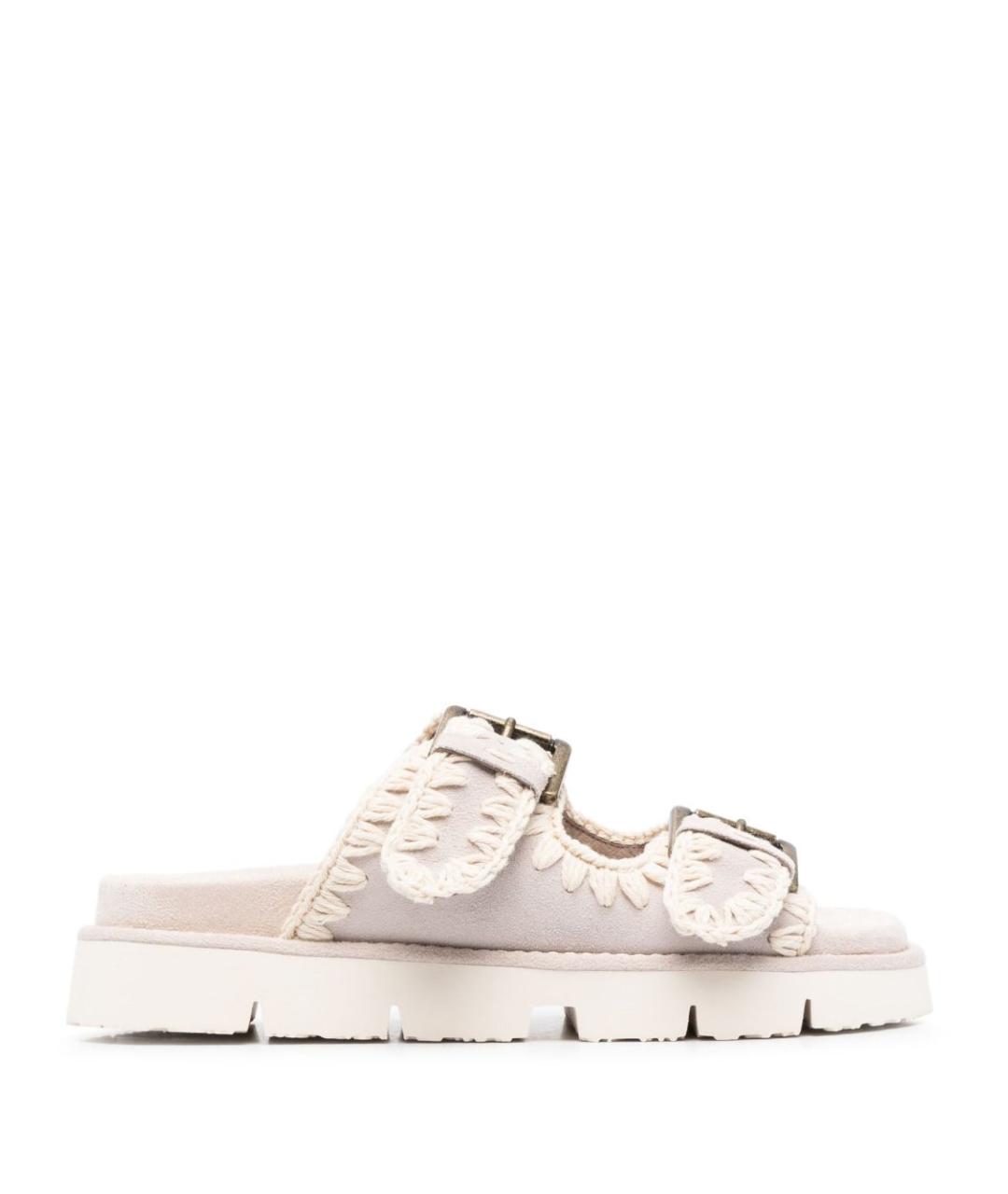 MOU Бежевые кожаные шлепанцы, фото 1