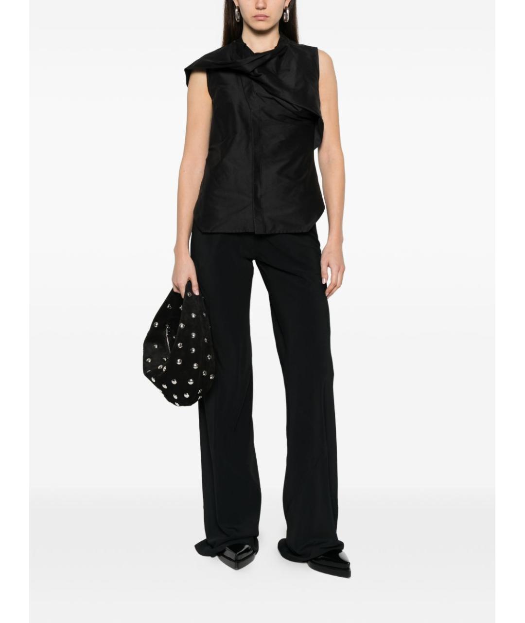 RICK OWENS Черные шелковые прямые брюки, фото 5