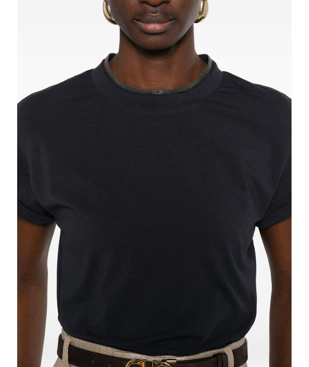 BRUNELLO CUCINELLI Темно-синяя хлопковая футболка, фото 2