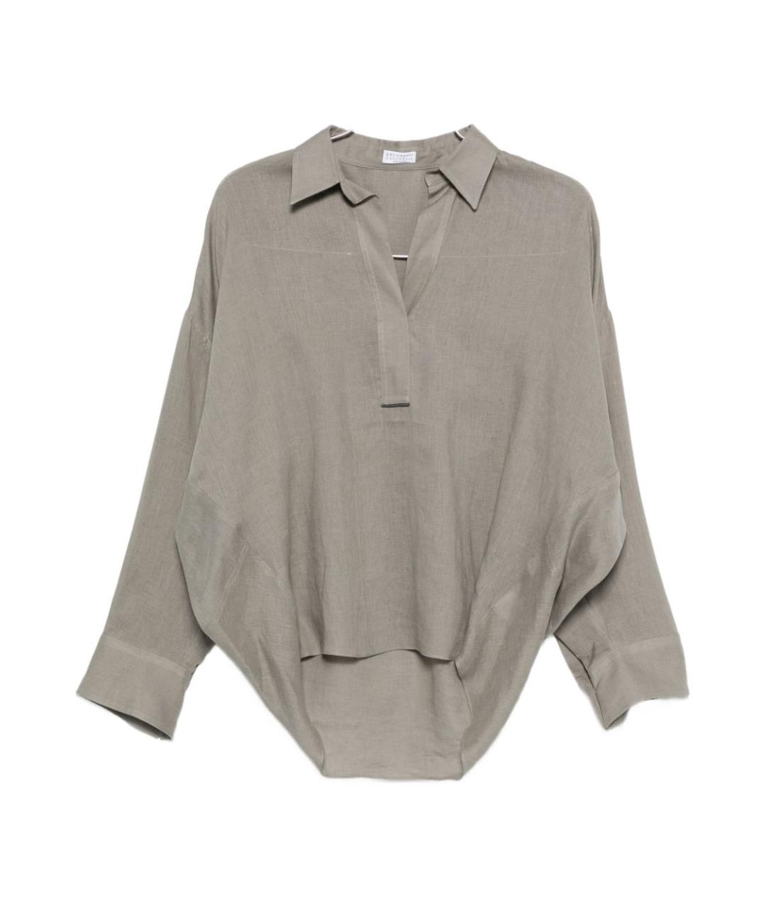 BRUNELLO CUCINELLI Хаки льняная рубашка, фото 1