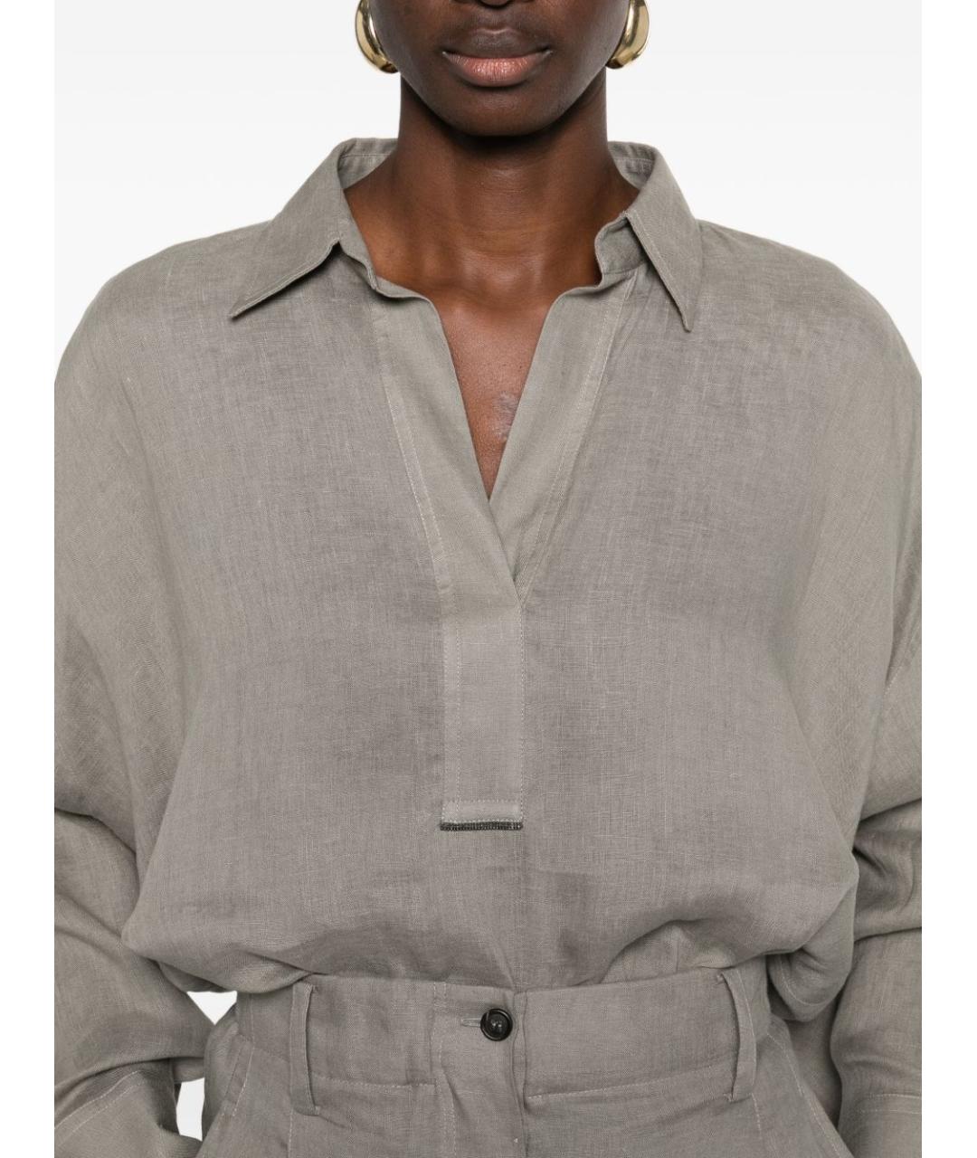 BRUNELLO CUCINELLI Хаки льняная рубашка, фото 3