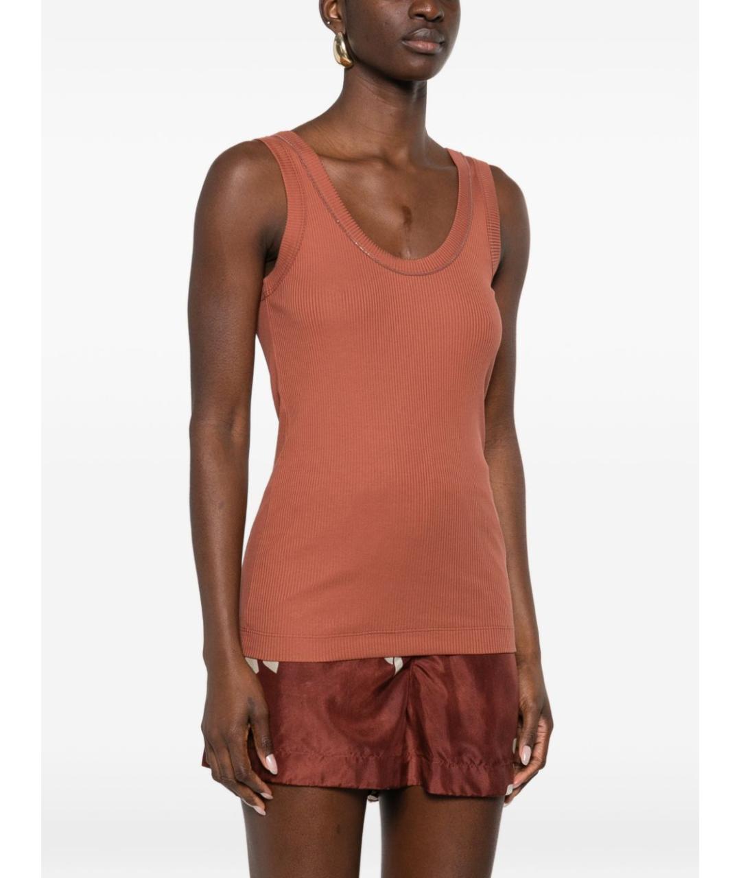 BRUNELLO CUCINELLI Оранжевая хлопковая майка, фото 4