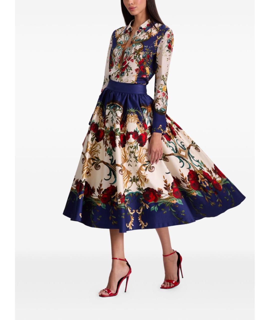 ALICE+OLIVIA Мульти хлопковая юбка миди, фото 4