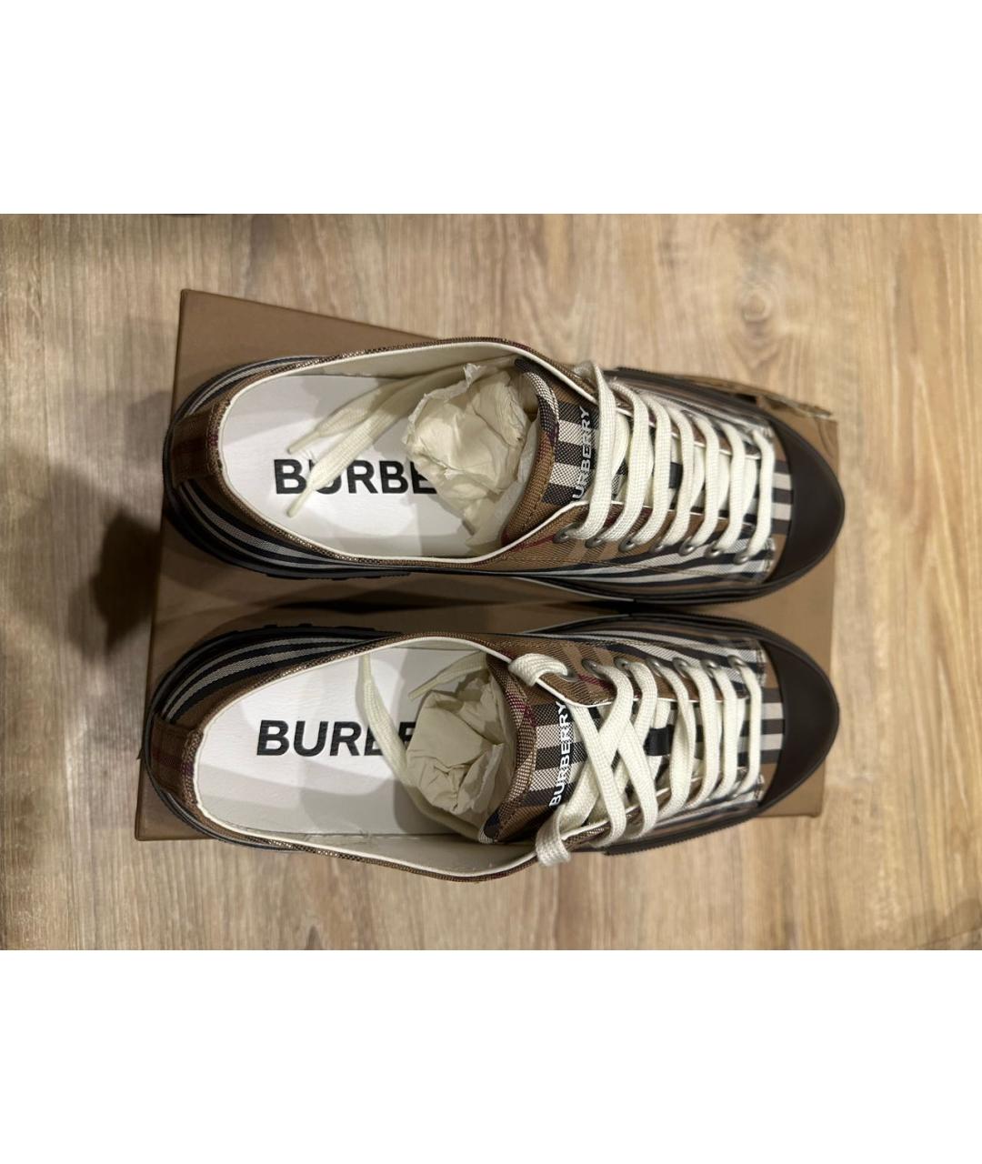 BURBERRY Коричневые текстильные низкие кроссовки / кеды, фото 3