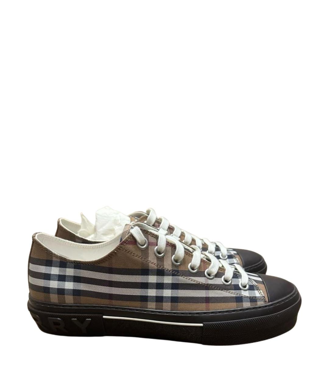 BURBERRY Коричневые текстильные низкие кроссовки / кеды, фото 1