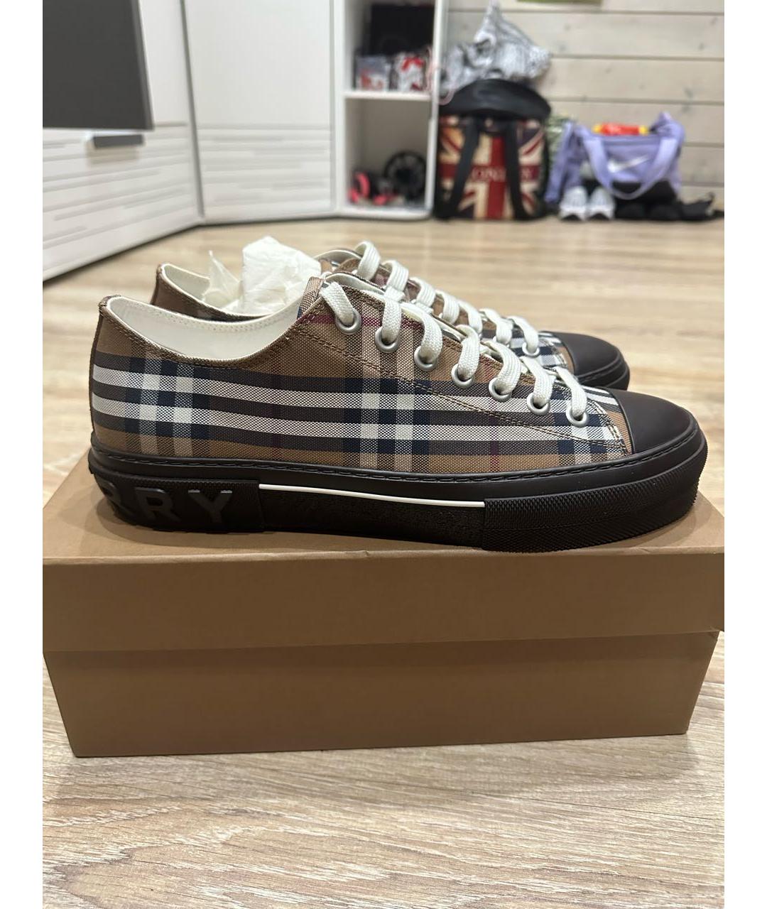BURBERRY Коричневые текстильные низкие кроссовки / кеды, фото 5