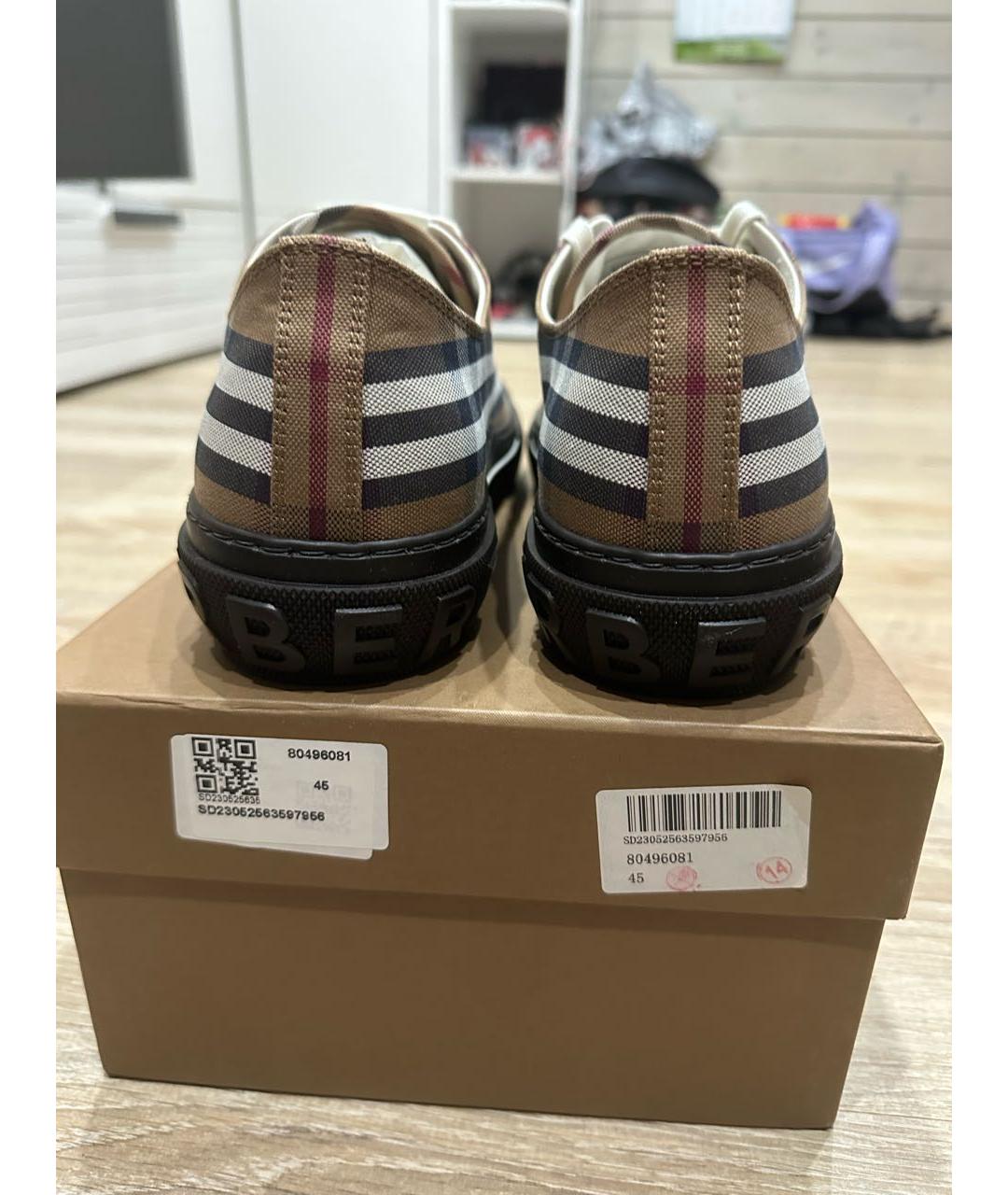 BURBERRY Коричневые текстильные низкие кроссовки / кеды, фото 4