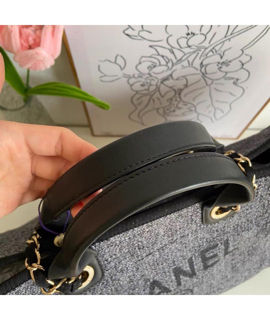 CHANEL Антрацитовая тканевая сумка тоут, фото 8