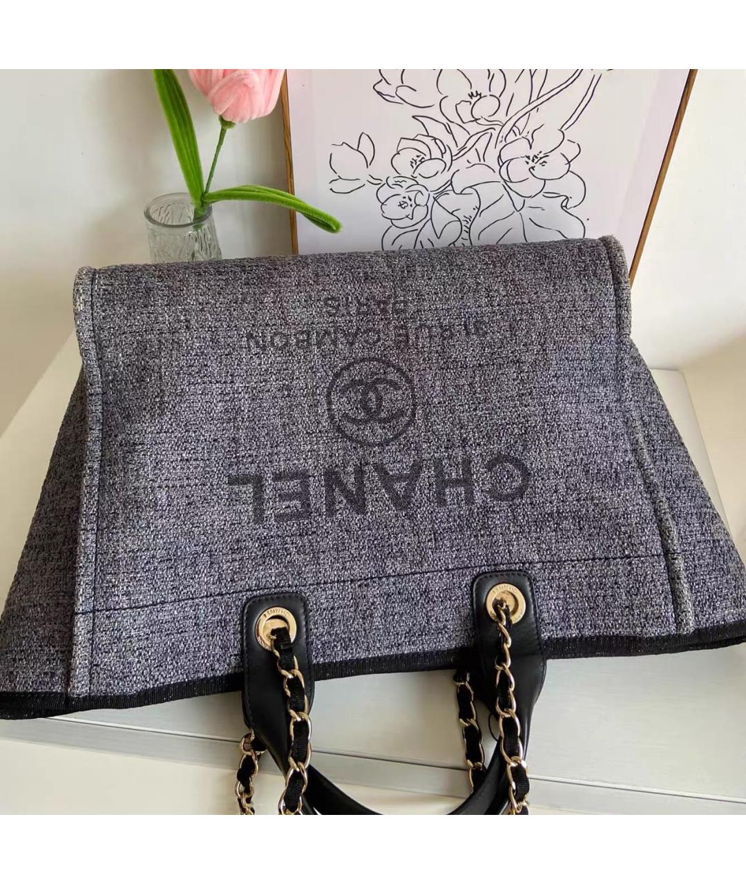 CHANEL Антрацитовая тканевая сумка тоут, фото 7