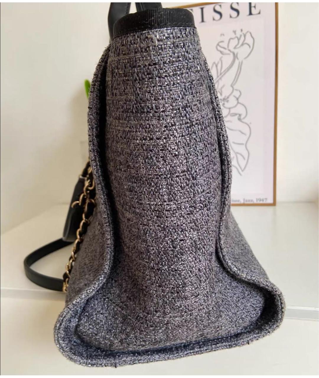 CHANEL Антрацитовая тканевая сумка тоут, фото 5