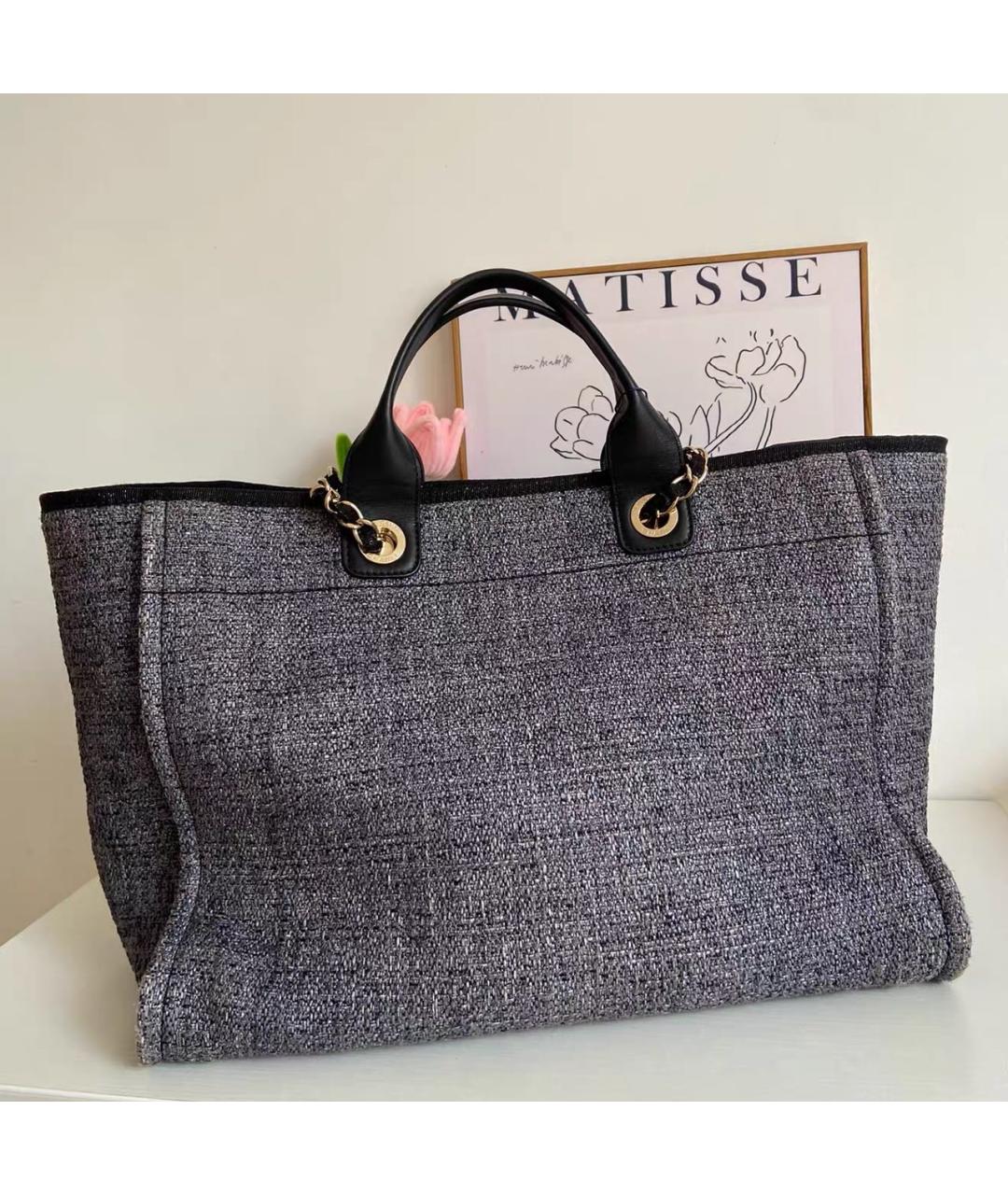CHANEL Антрацитовая тканевая сумка тоут, фото 4