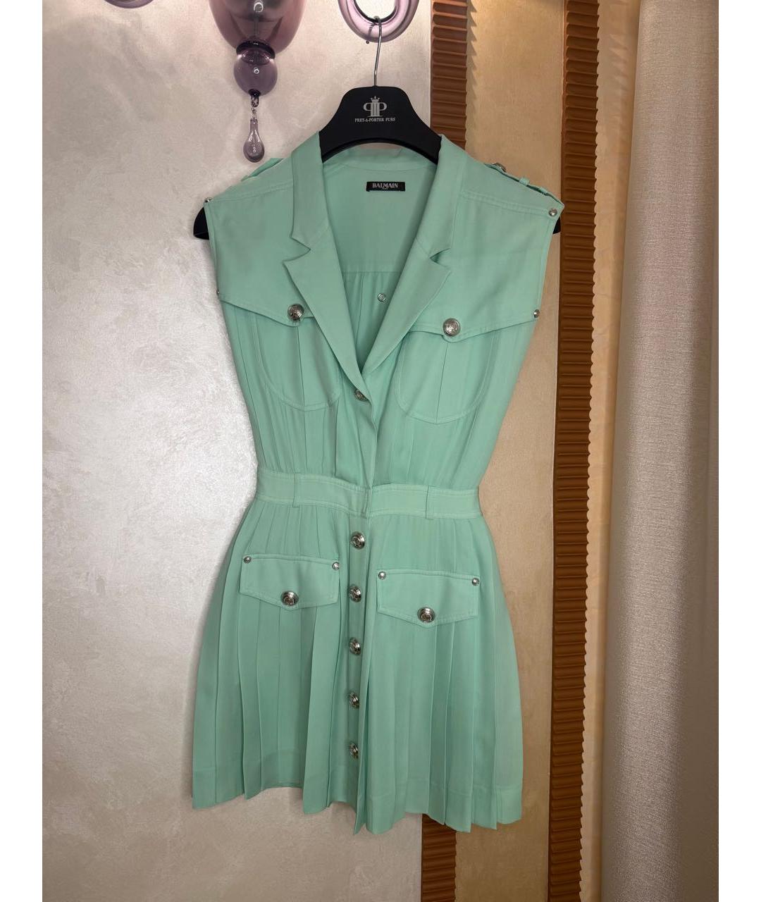 BALMAIN Бирюзовое шелковое коктейльное платье, фото 7