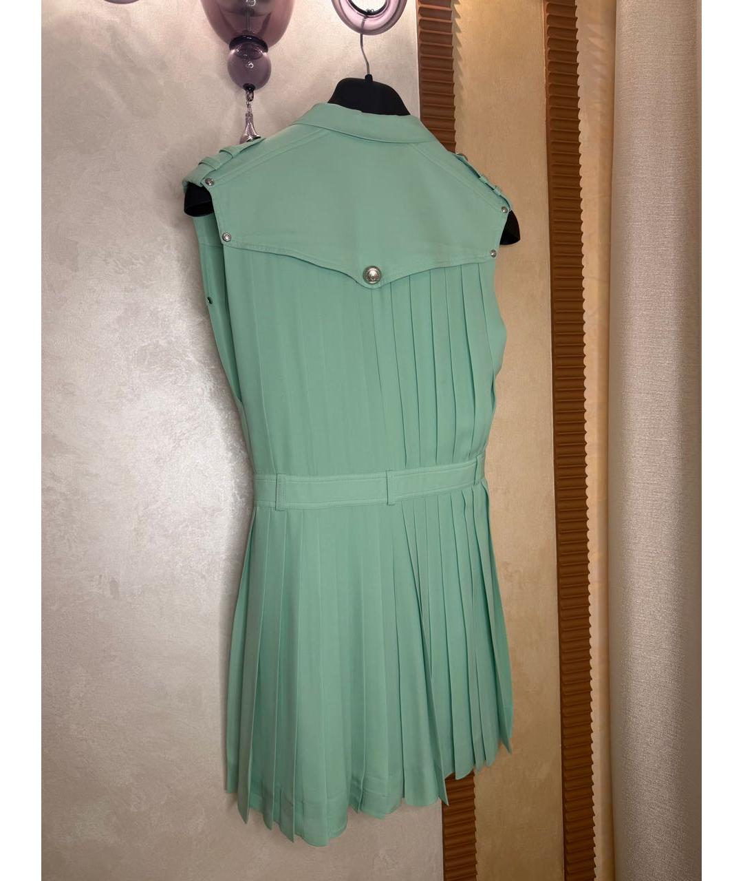 BALMAIN Бирюзовое шелковое коктейльное платье, фото 2