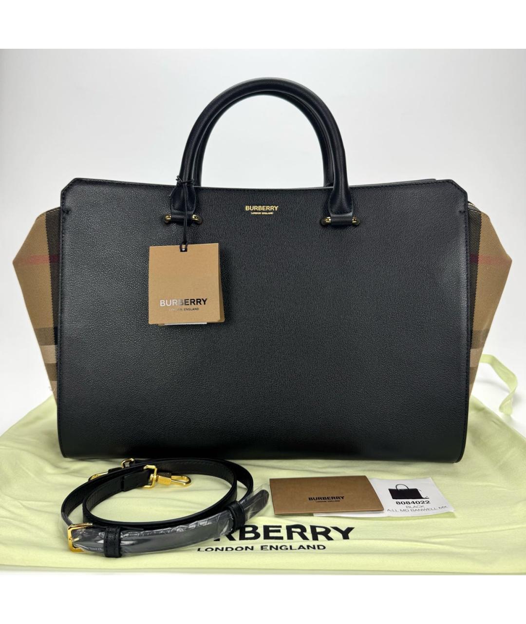 BURBERRY Черная кожаная сумка тоут, фото 9