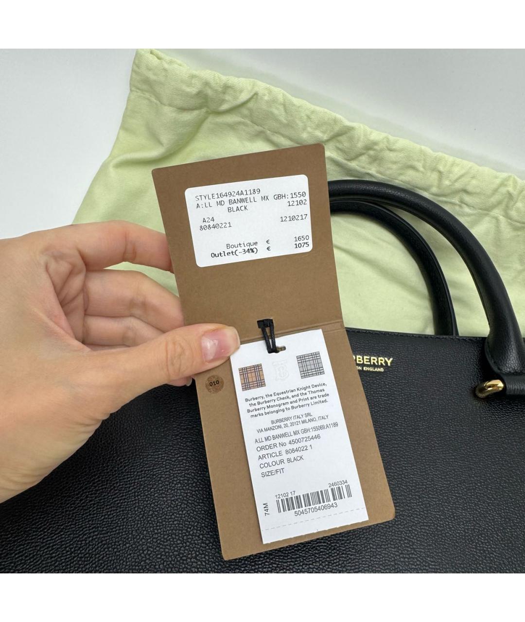 BURBERRY Черная кожаная сумка тоут, фото 8